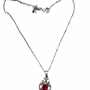 Lia Sophia Silver Necklace with Red Pendant